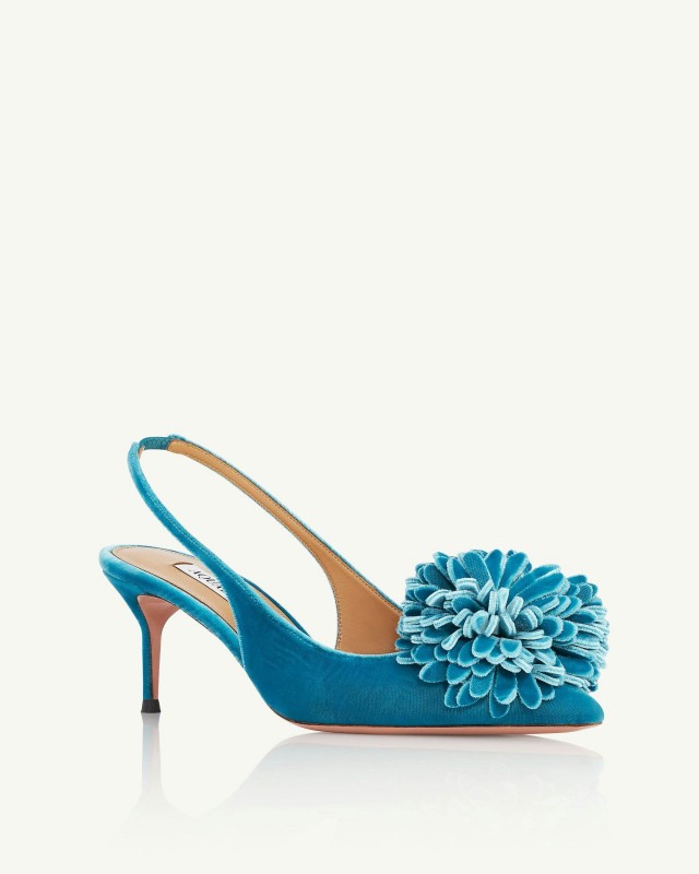 2025 Women Aquazzura Lake Blue Velvet Slingback Pumps