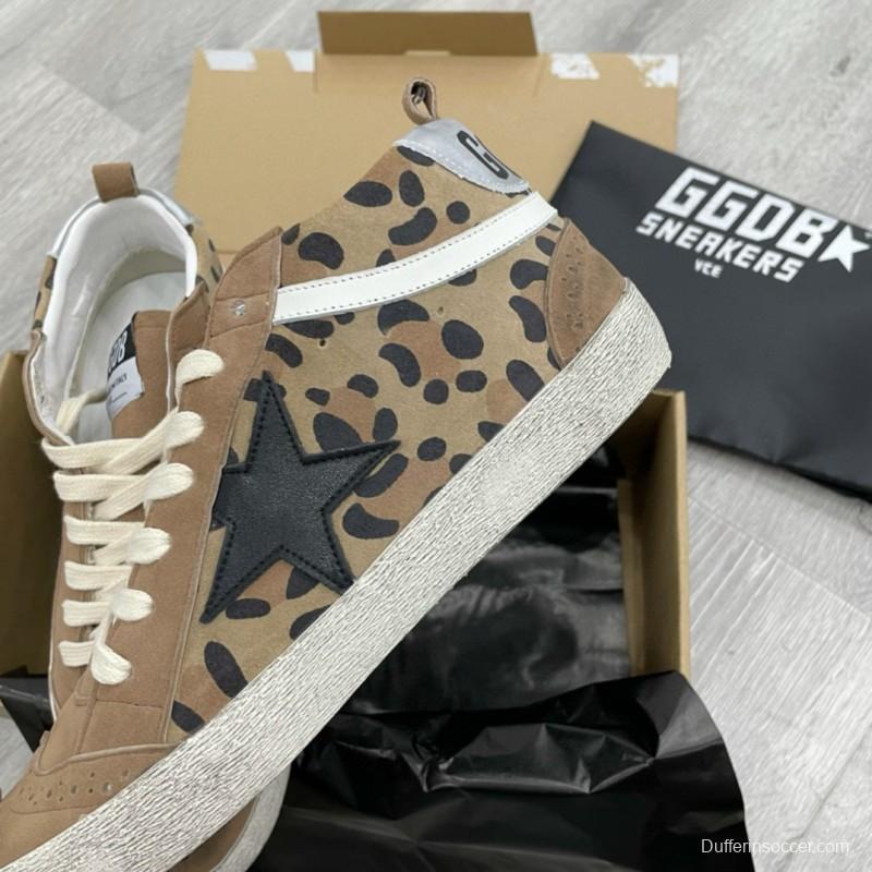 2024 Unisex GGDB Beige Brown Leopard Suede Leather High Top Sneakers MJ00300