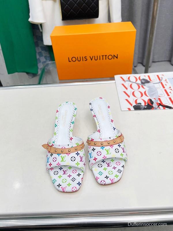 2025 Women Louis Vuitton Multicolor Leather Heeled Mule LY00260
