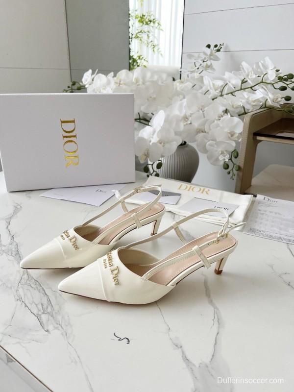 2025 Women Dior Ivory Leather Slingback High Heels KFY00310