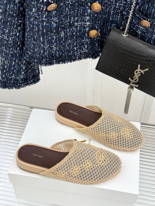 2025 Women The Row Beige Mesh Slippers KFY00260