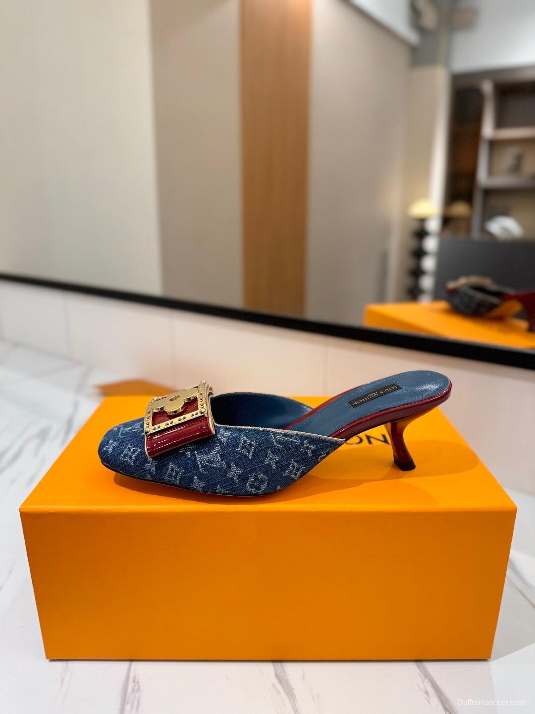 2025 Women LV Blue Denim Leather Mules KFY00320