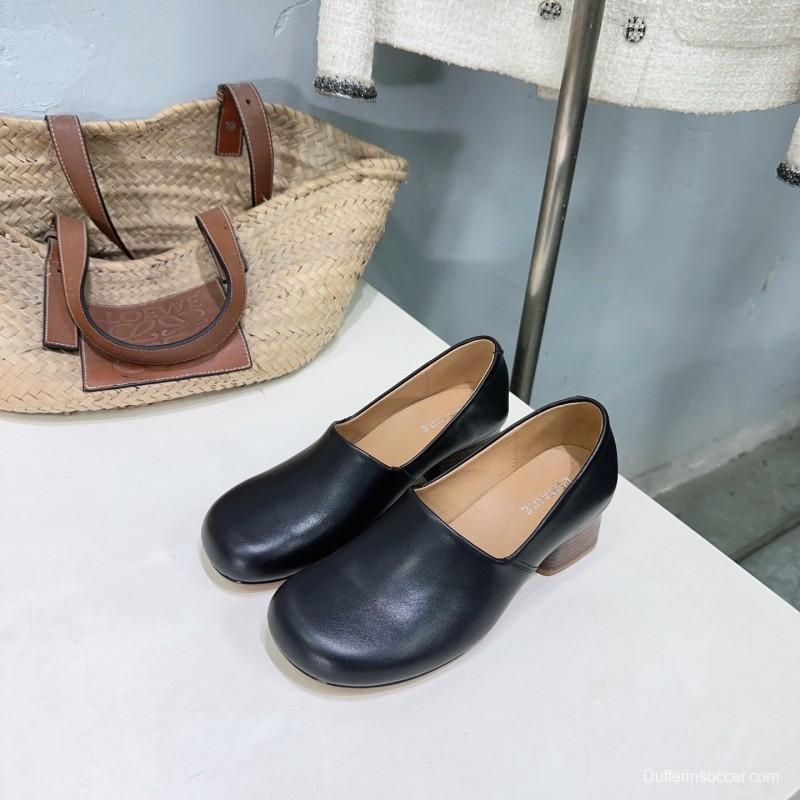 2025 Women LEMAIRE Black Leather Block Heel Shoes