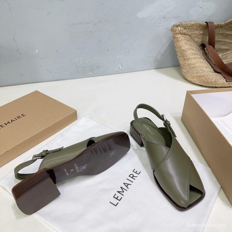 2025 Women Lemaire Green Leather Slingback Sandals KFY00310