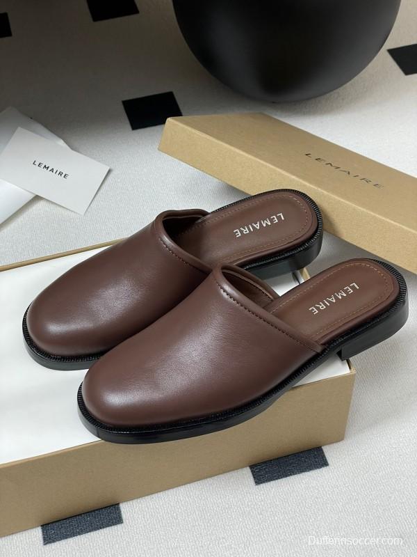 2025 Slippers Lemaire Brown Leather Slippers KFY00310