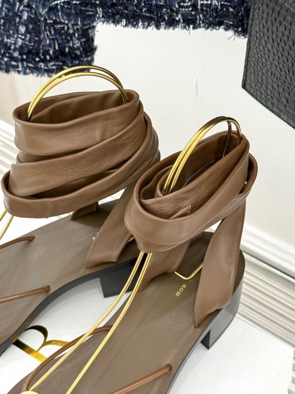 2025 Women Yves Saint Laurent Brown Leather Sandals KFY00300