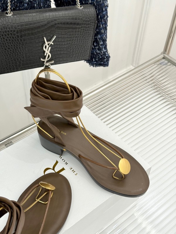 2025 Women Yves Saint Laurent Brown Leather Sandals KFY00300