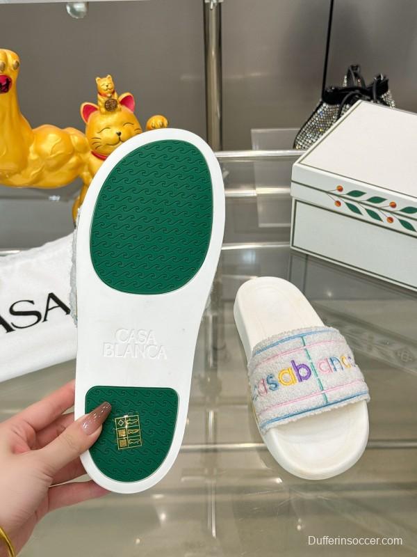 2025 Unisex CASA BLANCA White Fabric Slippers Embroidery KFY00160