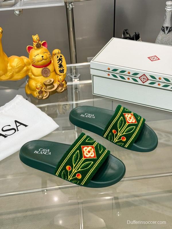 2025 Men CASA BLANCA Green Embroidery Slippers Original Embroidery KFY00160