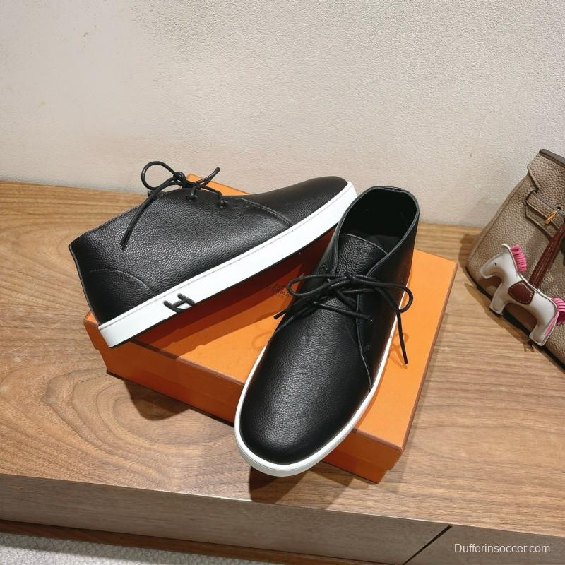 2025 Unisex Hermes Black White Leather Boots Classic Style