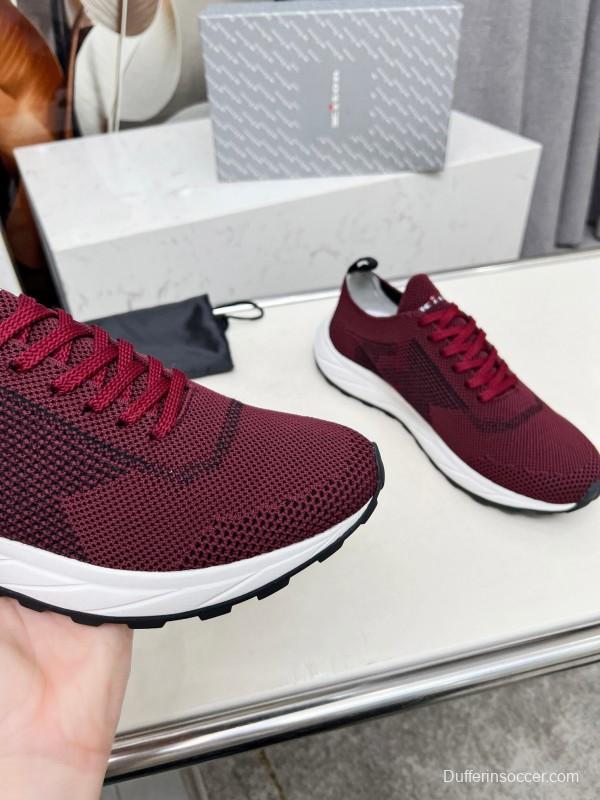 2025 Unisex Kiton Burgundy Knit Casual Sneakers Lightweight Rubber Sole AS00320