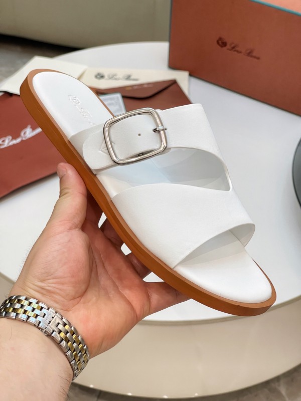 2025 Men Loro Piana White Leather Slippers AS00250