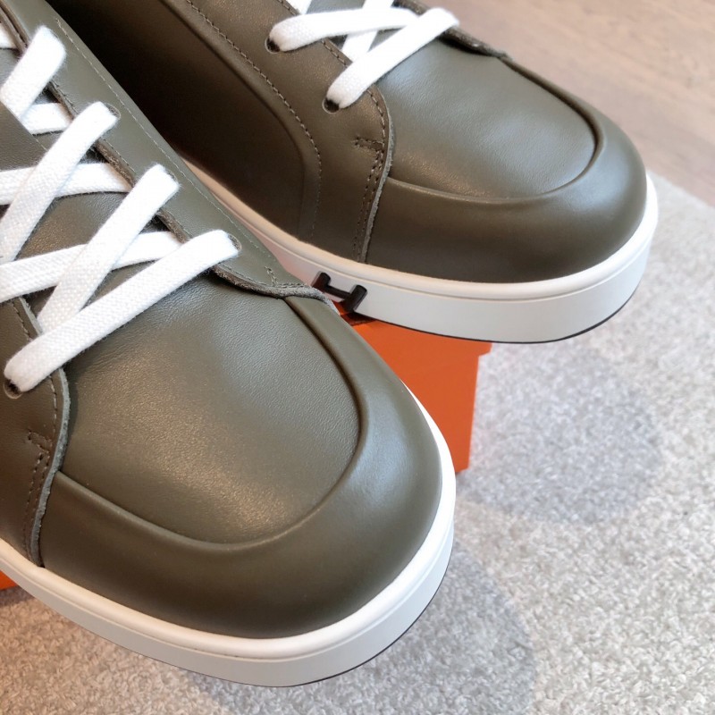 2025 Men Hermès Green White Leather Sneakers AS00380