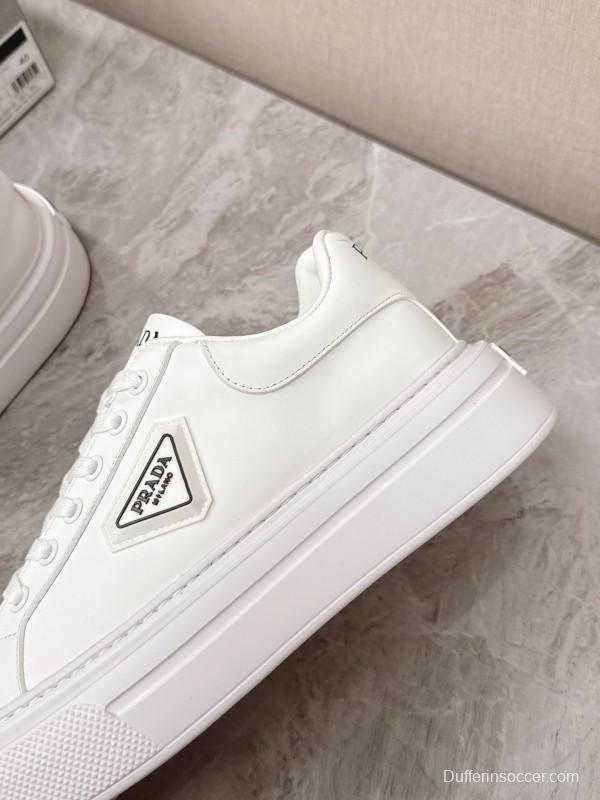 2025 Unisex Prada White Calf Leather Sneakers Retro Thick Sole KFY00290