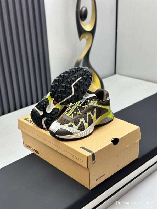 2025 Unisex SALOMON Brown White Cream Leather Mesh Sneakers AS00320