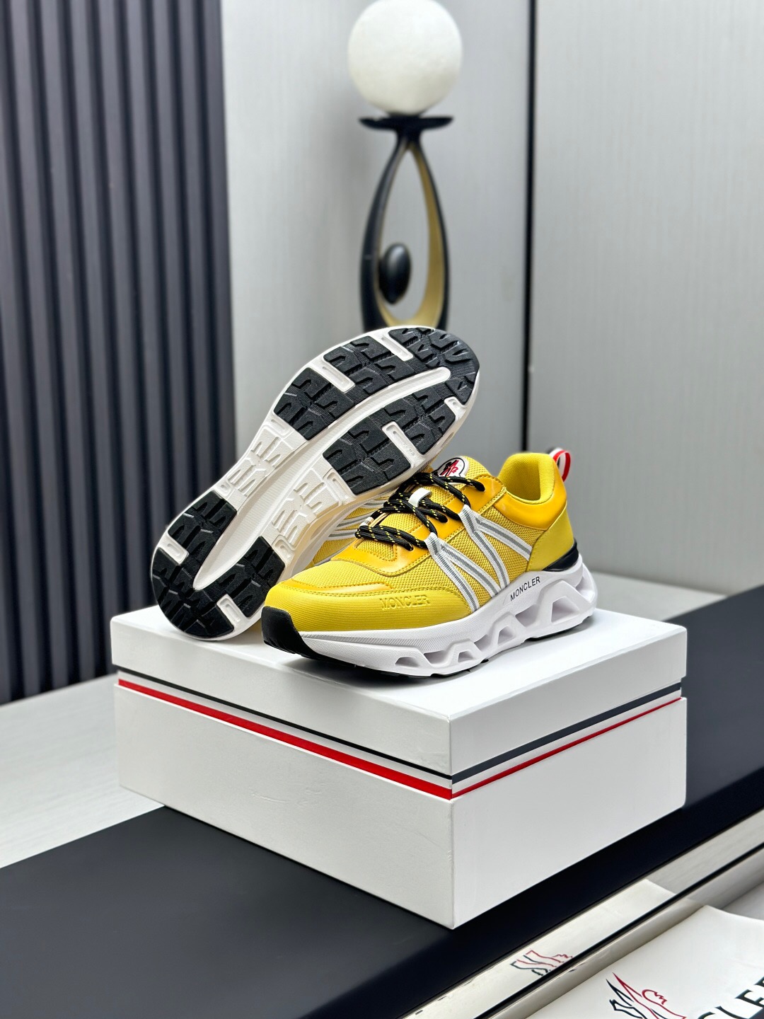 2025 Unisex Moncler Yellow Nylon Mesh Outdoor Sneakers KFY00390
