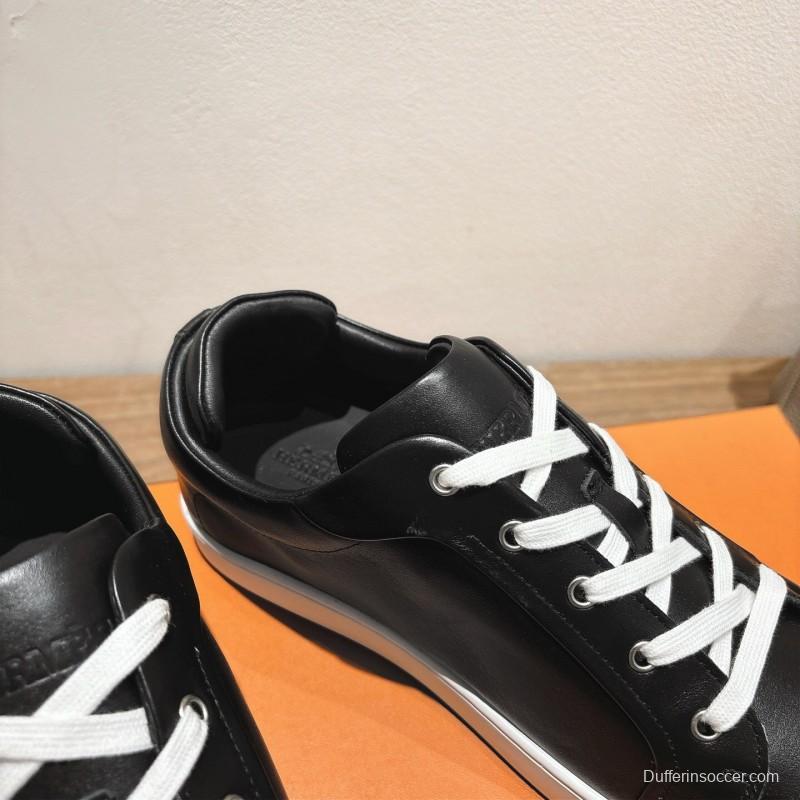 2025 Unisex Hermès Black Leather Sneakers AS00380