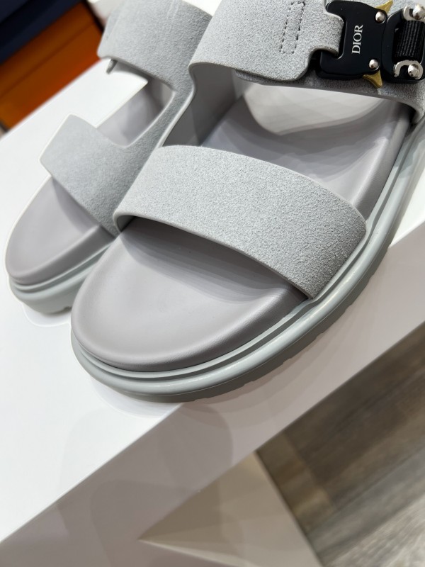 2025 Men Dior Grey Suede Leather Slippers CD Diamond AS00190
