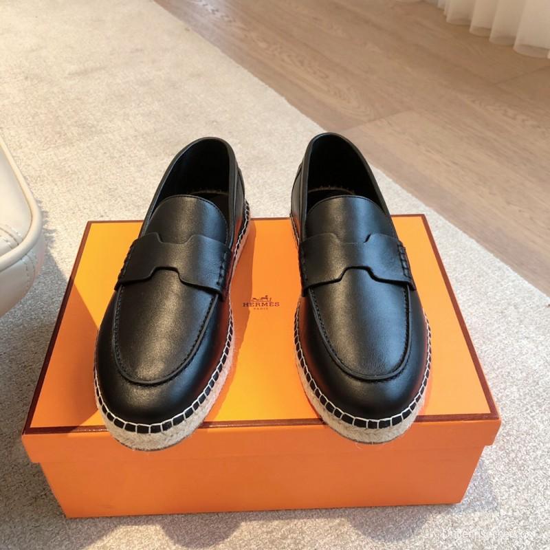 2025 Unisex Hermès Black Calfskin Leather Loafers AS00380