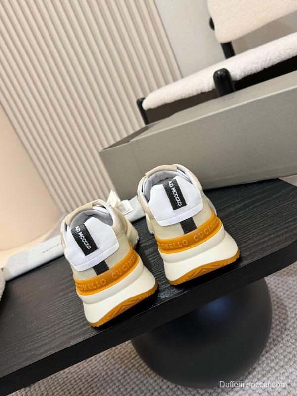 2025 Unisex Brunello Cucinelli Black Milk Blue Apricot Calfskin Leather Sneakers AS00320