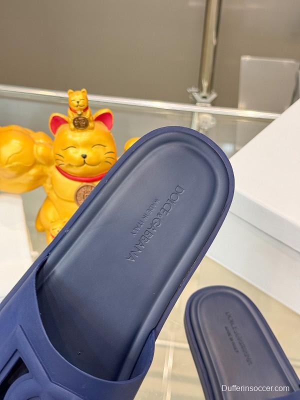 2025 Men Dolce & Gabbana Blue Leather Slippers KFY00150