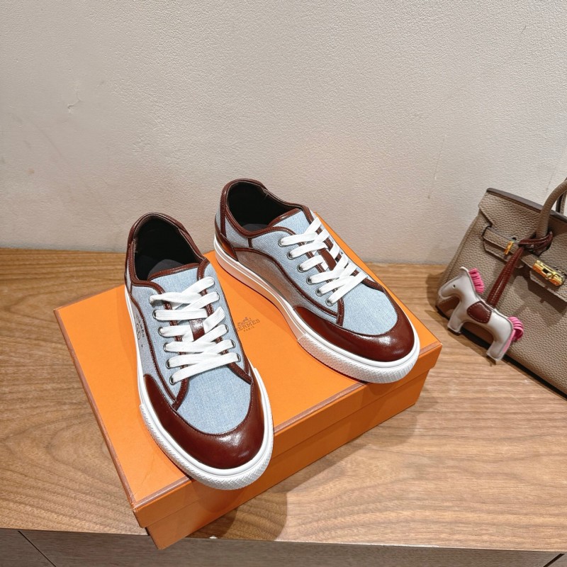 2025 Unisex H Brown Blue Leather Knit Sneakers AS00380