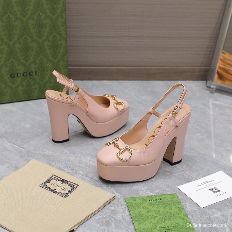 2025 Women Gucci Pink Leather Platform High Heels KFY00320