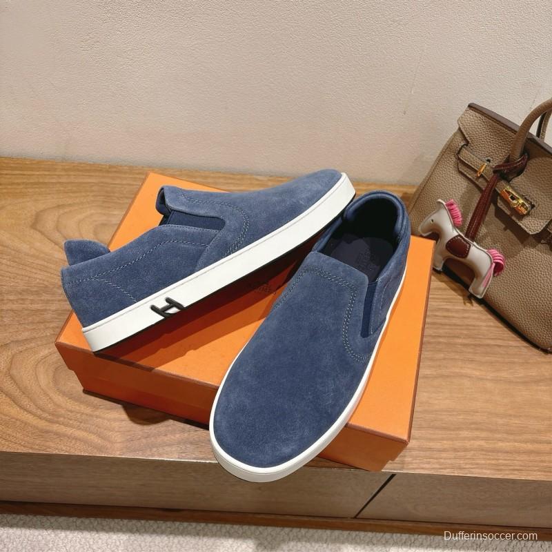 2025 Unisex Hermès Blue Suede Slip-On Sneaker AS00380