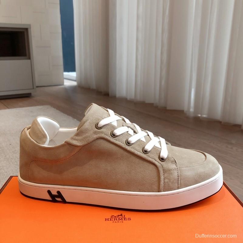 2025 Unisex H Beige White Suede Leather Sneakers AS00380