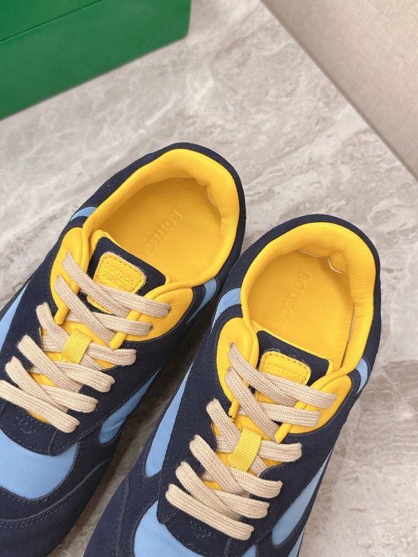2025 Unisex Bottega Veneta Blue Yellow Nylon Suede Sneakers KFY00290