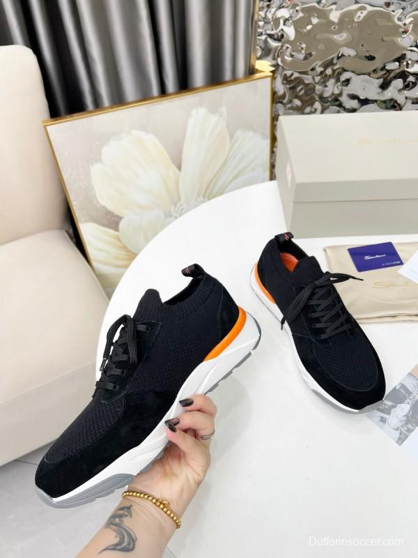 2025 Unisex Santoni Black Orange Wool Blend Sneakers AS00320