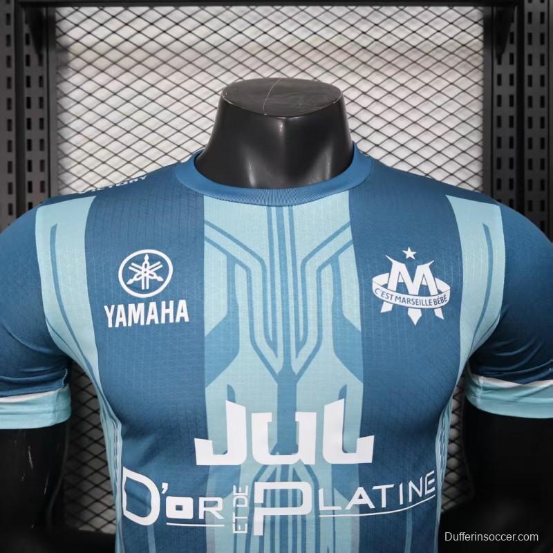 Player Version 25/26 Olympique de Marseille Blue with Geometric Stripes Jersey