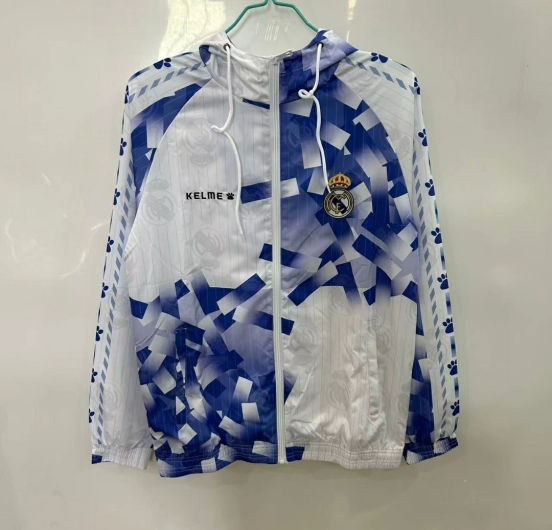 25/26 Real Madrid White with Blue Geometric Pattern Windbreaker