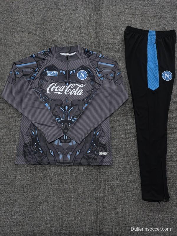 25/26 Kids Napoli Black Grey Camouflage Half Zipper Jacket+Long Pants