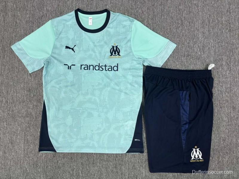 25/26 Kids Olympique de MarseilleLake Blue Camouflage Short Sleeve+Soccer Shorts