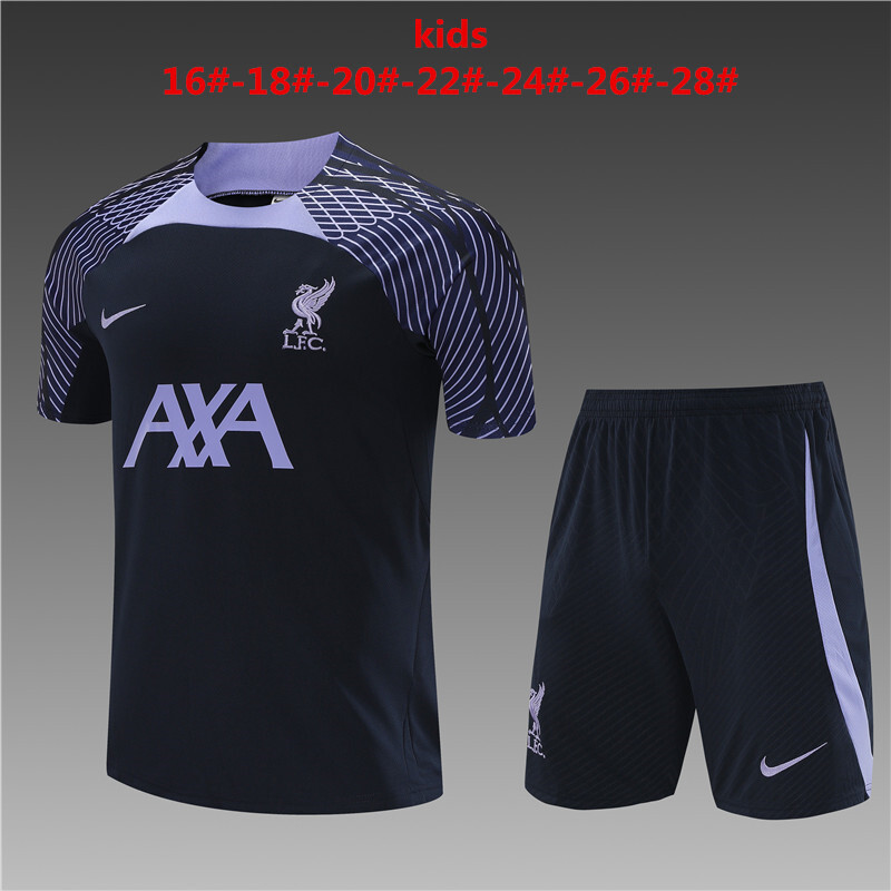 Retro 23/24 Kids Liverpool Royal Blue Short Sleeve+Soccer Shorts