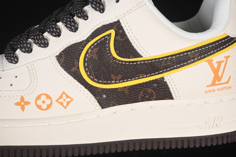 Nike Air Force 1 '07 Low LV Collaboration Beige Brown Patchwork Casual Sneakers - DD1982-302