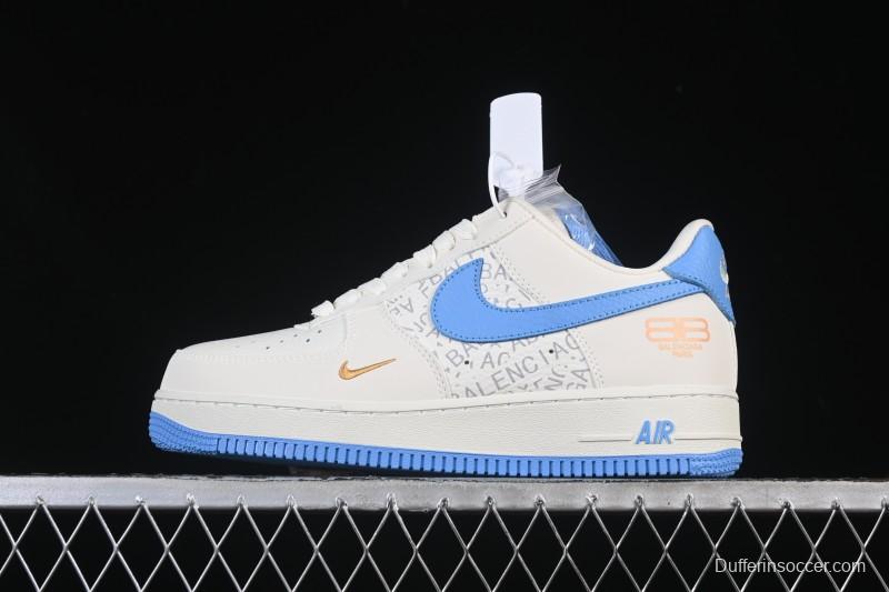 Nike Air Force 1 '07 Low Balenciaga Collaboration White Blue Gold Casual Sneakers - YF9511-803