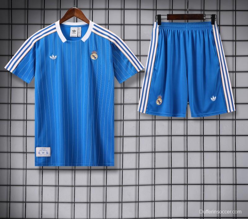 25/26 Real Madrid Adidas Original Blue Short Sleeve Jersey+Shorts
