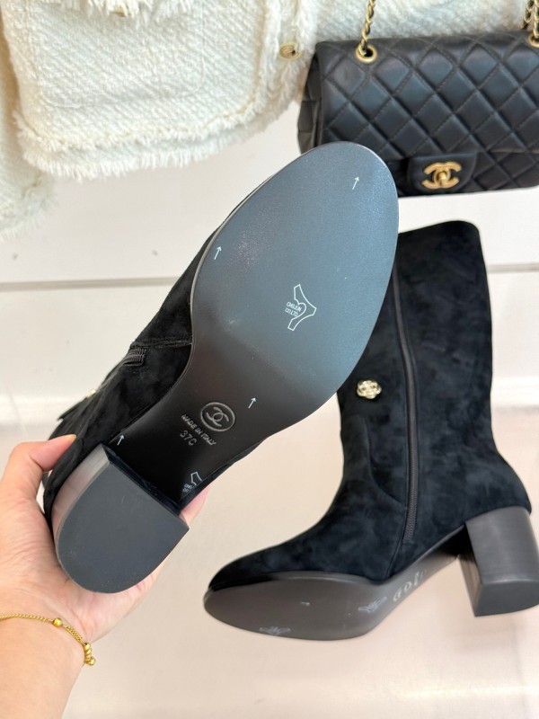 Chanel 2025/SS 25K Double C Metal Buckle High Heel Boots - KFY00530