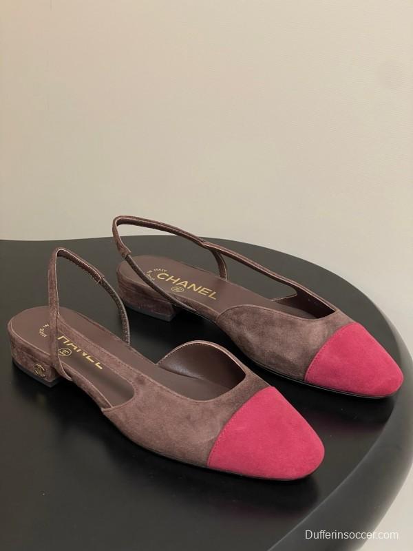 Chanel Sling-back Two-tone Suede Slingback Sandals Flat/Block Heel - KFY00280