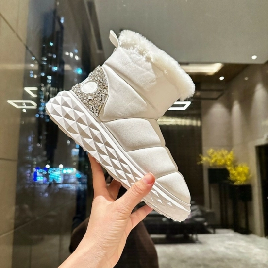 Jimmy Choo 2025 SS Casual White Sneakers with Genuine Wool Snow Boots - LY00340