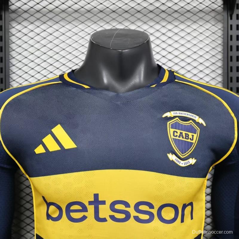 25/26 Player Version Boca Juniors Home Navy Blue with Yellow Chest Band Long Sleeve Jersey