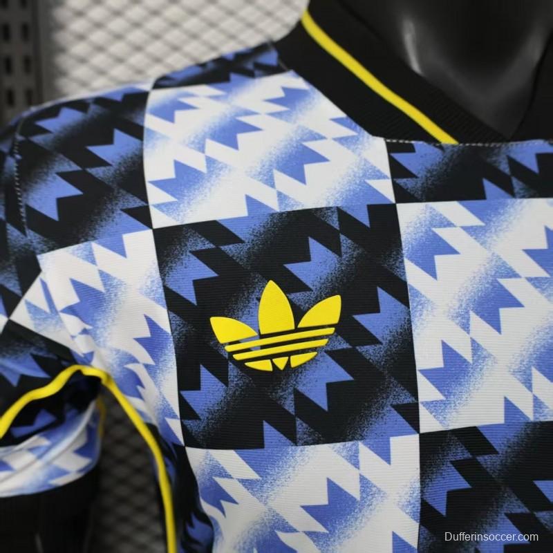 25/26 Player Version  Manchester United Blue and Black with Checkerboard Houndstooth Pattern Jersey