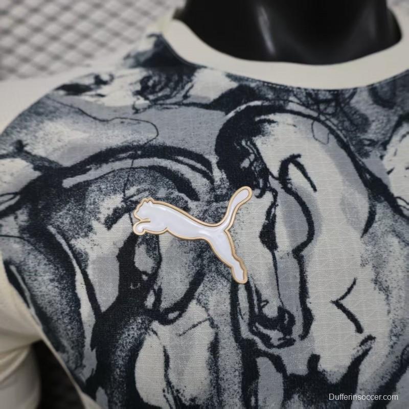 25/26 Player Version Manchester City White with Black Marble Abstract Art Pattern Jersey