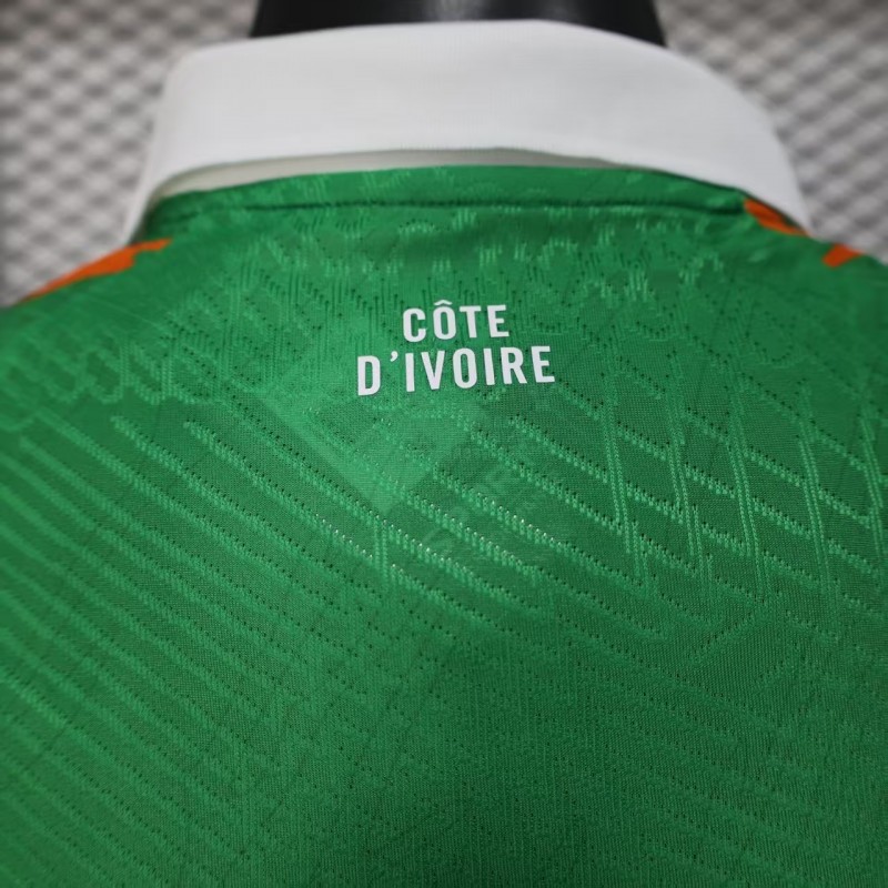 Player Version 2025 Ivory Coast Green with Elephant Graphic and Orange Trim Jersey