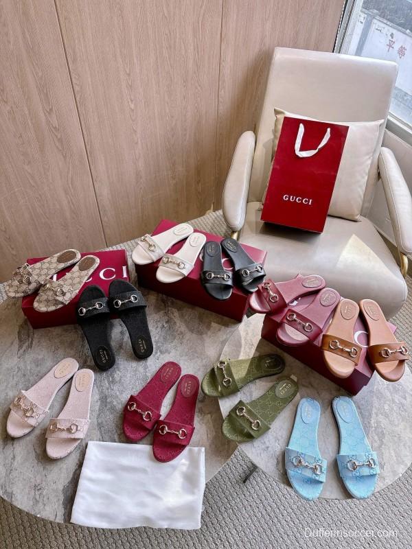 Gucci 2025/SS Leather Mule Sandals with Light Gold Hardware - 8023-3