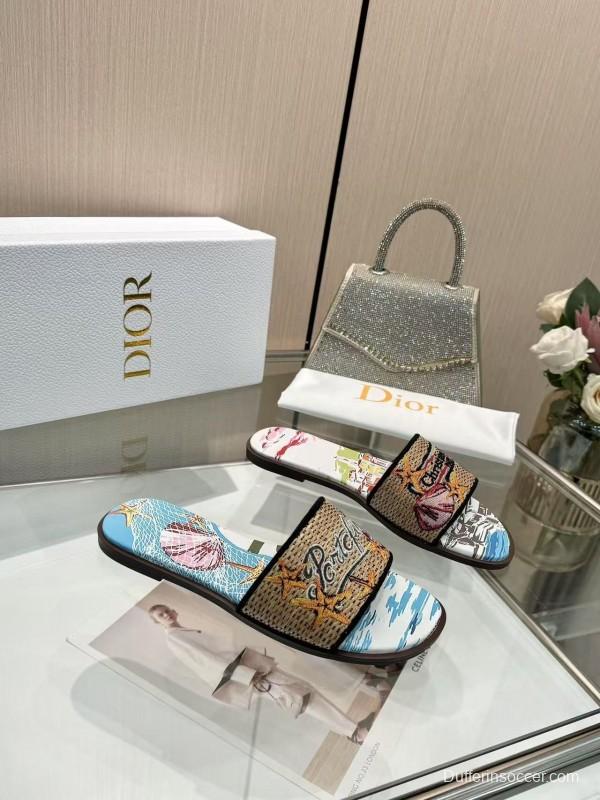 Dior 2025 SS Embroidered Monogram Slippers for Women with Lambskin Lining - L Y00200/L Y00240