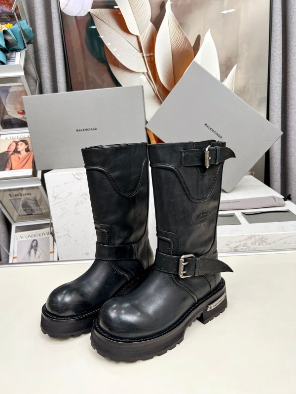 Banciga Paris 25FW Venom Mid-Calf Boots Punk Motorcycle Style with Buckle and Thick Sole - LY00480