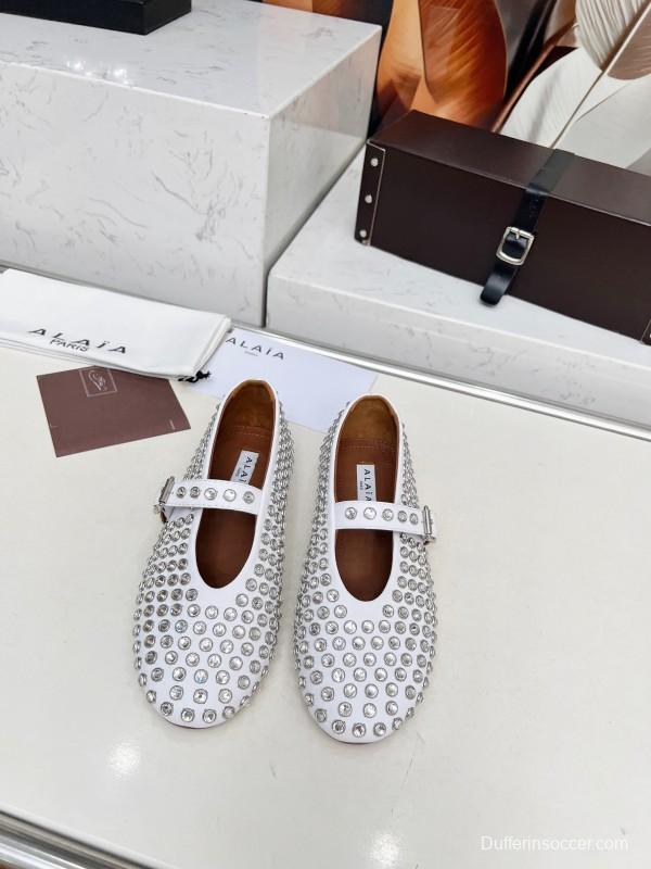 Alaia 2025/SS Crystal Embellished Ballet Dance Shoes with Arch Support and 0.8CM Inner Height - LY00340